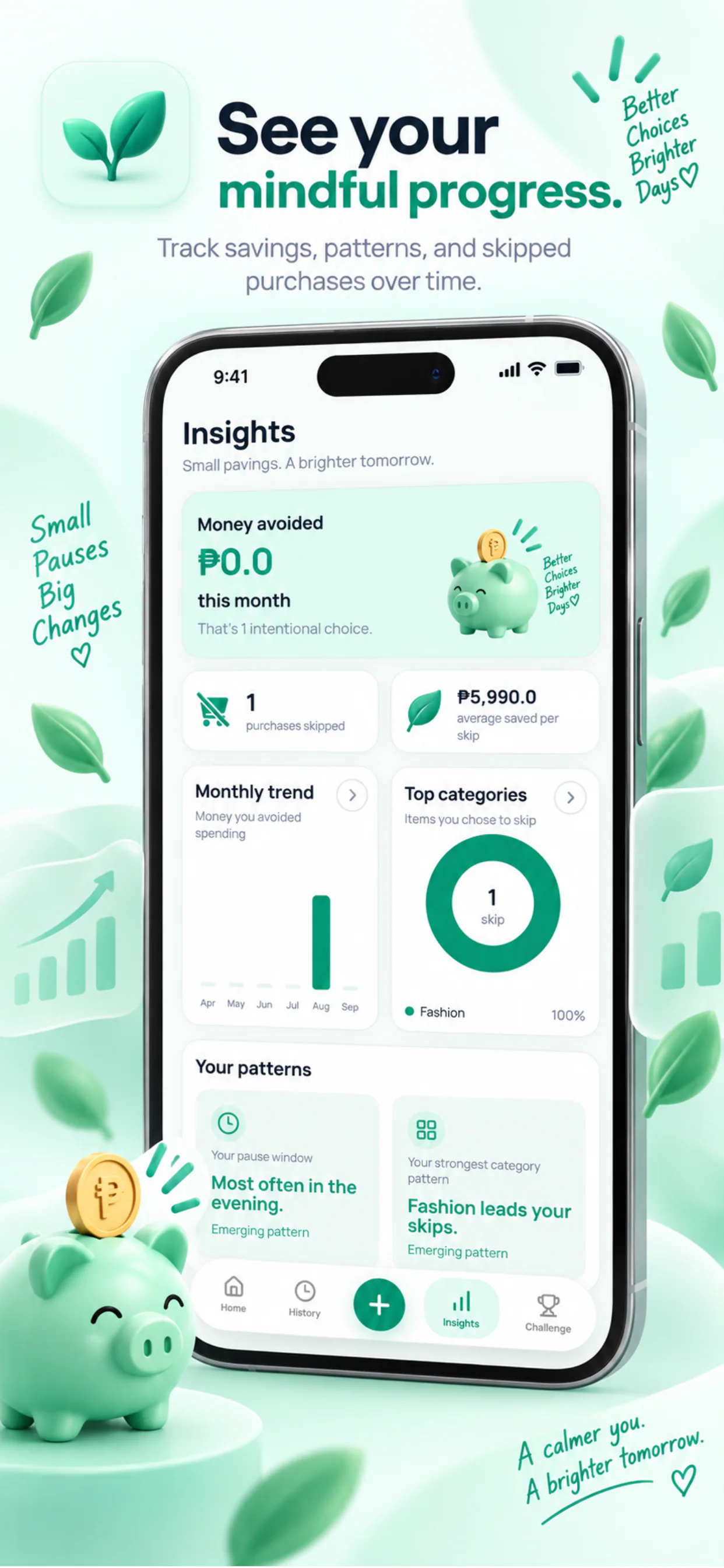 WaitBefore insights showing savings and spending patterns