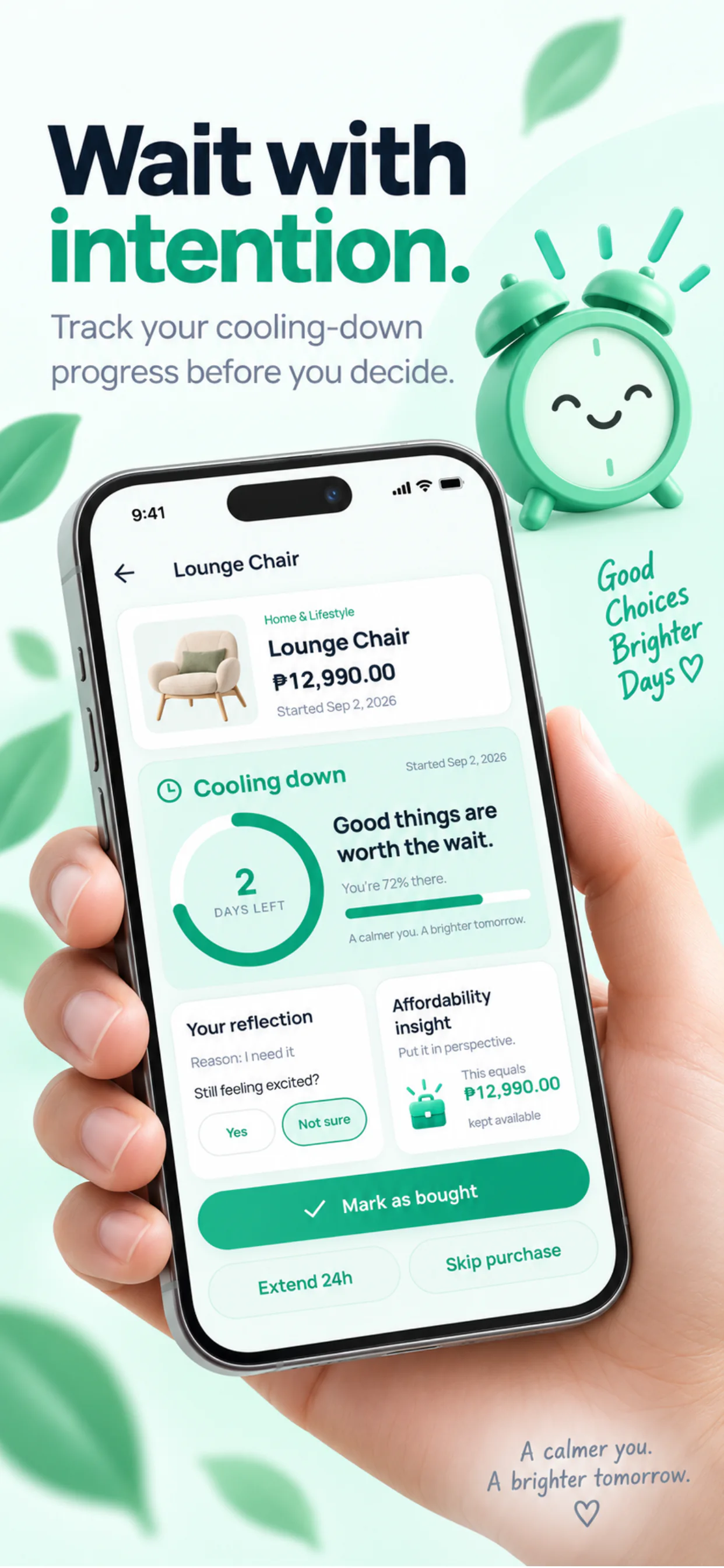 WaitBefore purchase details with cooling-down progress