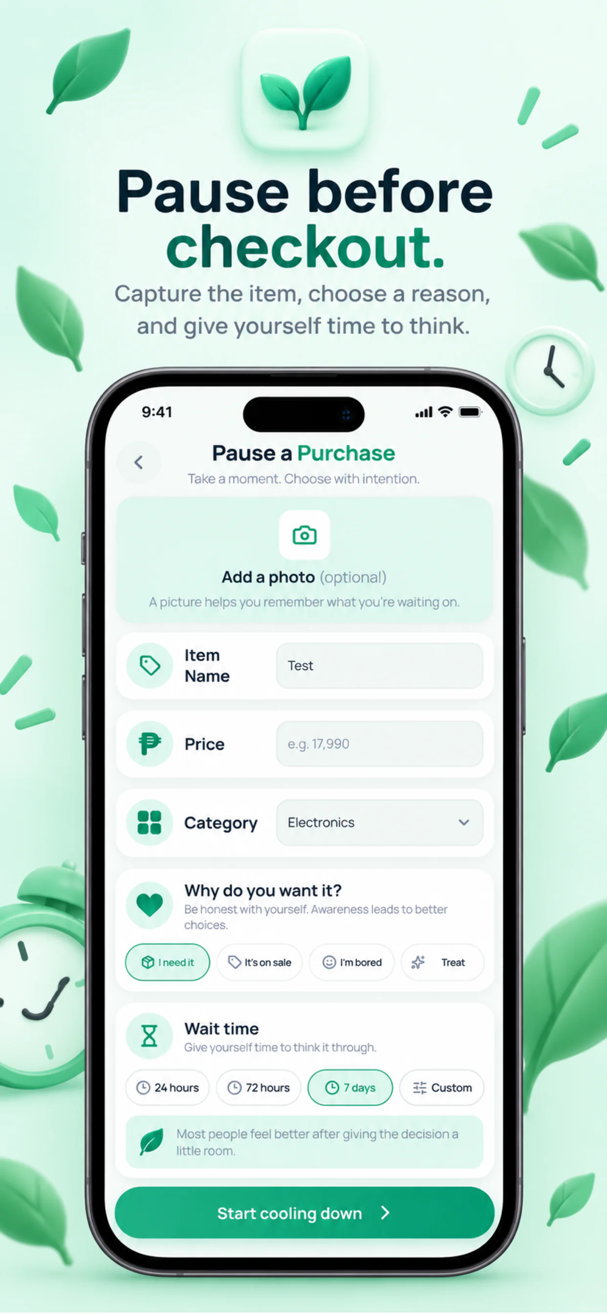 WaitBefore form for pausing a new purchase